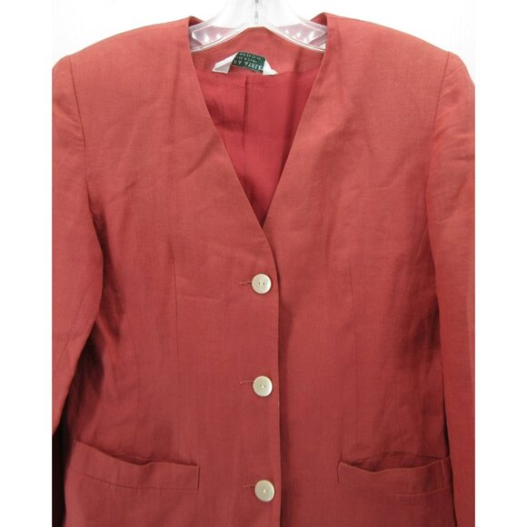 VINTAGE Laura Ashley Blazer 6 Terracotta Linen Jacket Equestrian 90s * - Picture 2 of 16
